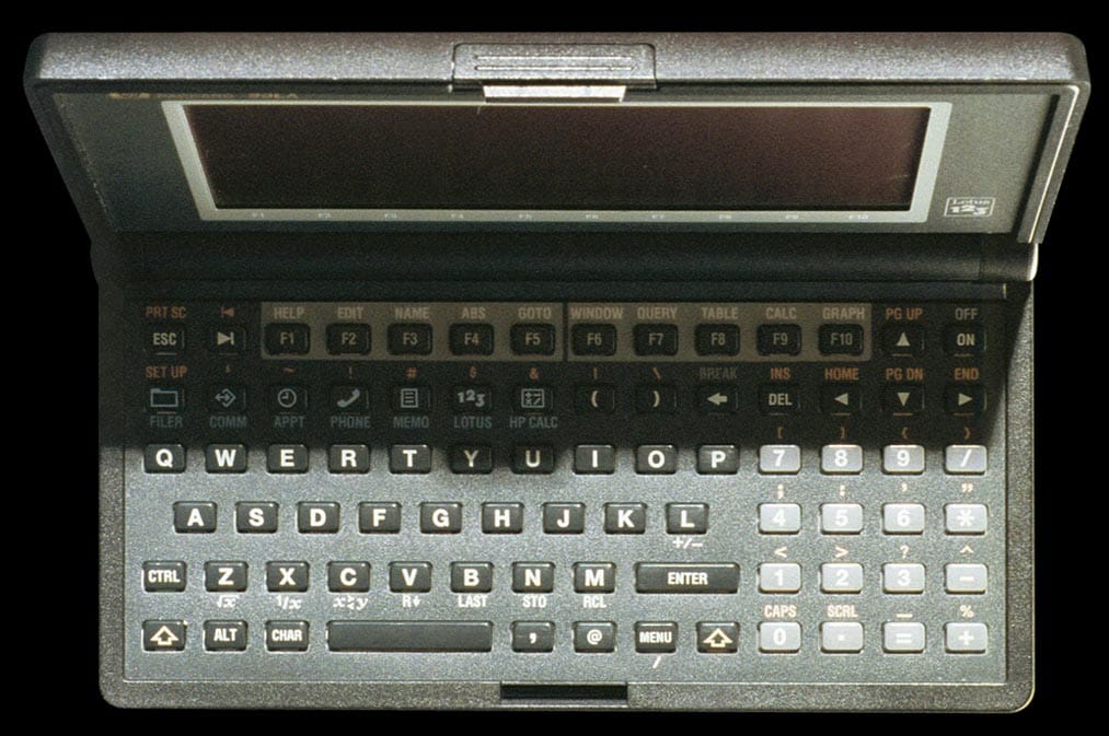 Hewlett-Packard 95LX computer - top view.