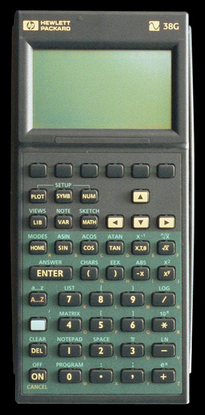 Hewlett-Packard 38G student graphic calculator - top view.