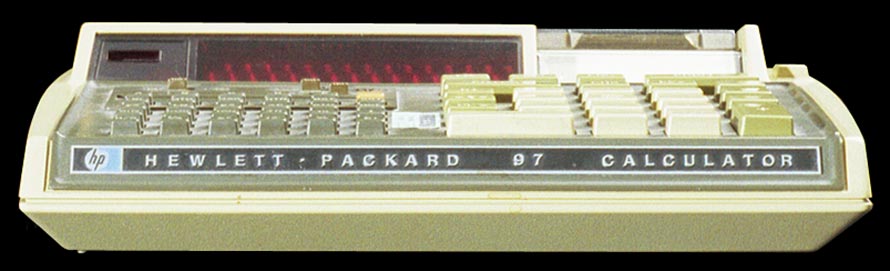 Hewlett-Packard-97 programmable printing calculator - front view.