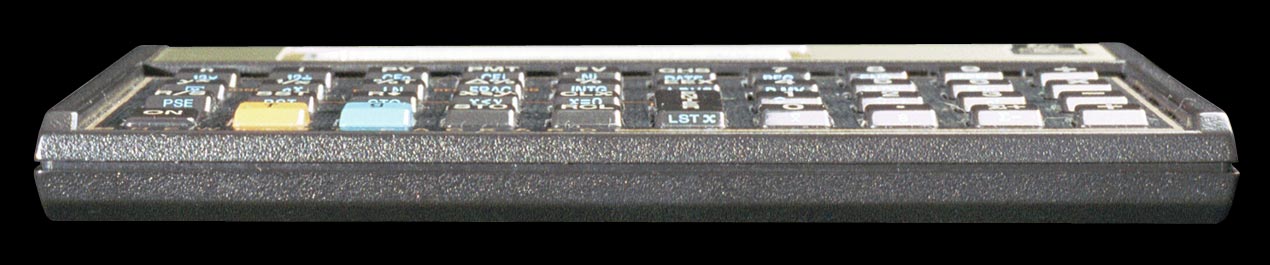 Hewlett-Packard-12C programmable financial calculator - front view.