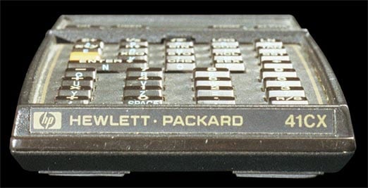 Hewlett-Packard-41CX alphanumeric handheld computer - front view.