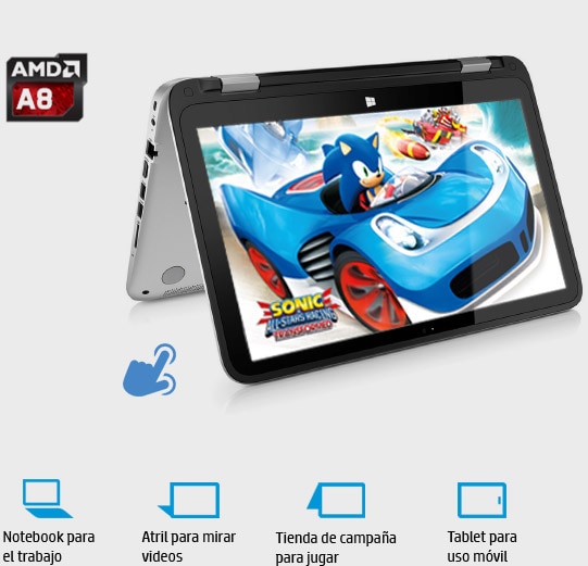 HP Pavilion 13 x360
                                                                - Notebook para el trabajo
- Atril para mirar video
- Tienda de campaña para jugar
- Tablet para uso móvil