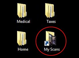 My Scans folder on PC desktop circled in red