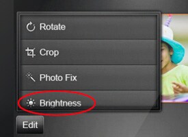 Brightness editing option circled in red.