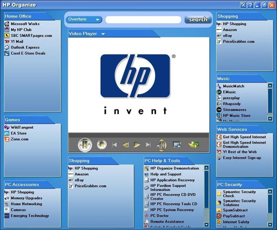 Screen shot of HP Organize