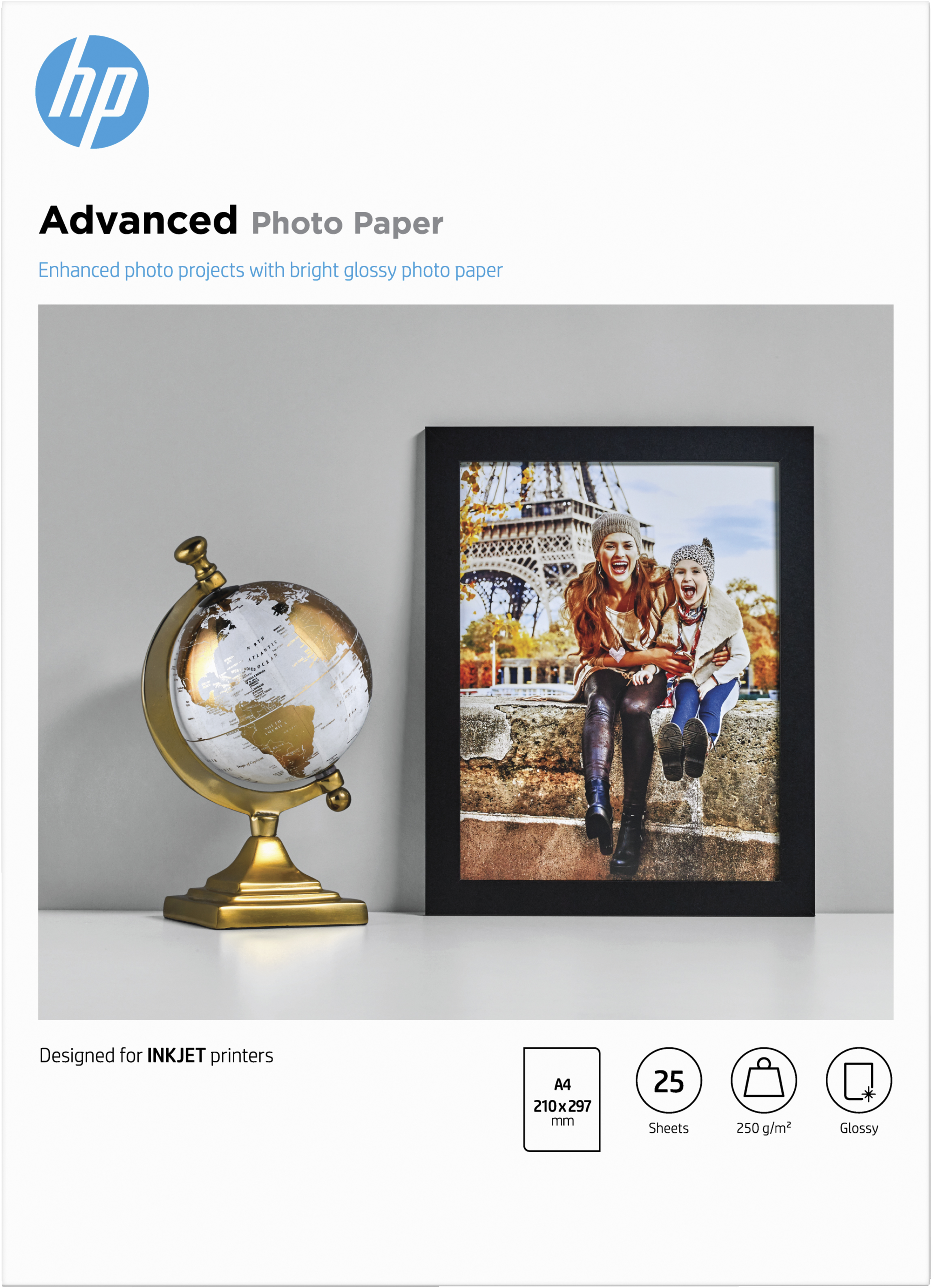 Papier photo à finition glacée HP Advanced, 250 g/m2, A4 (210 x 297 mm), 25 feuilles - Q5456A#