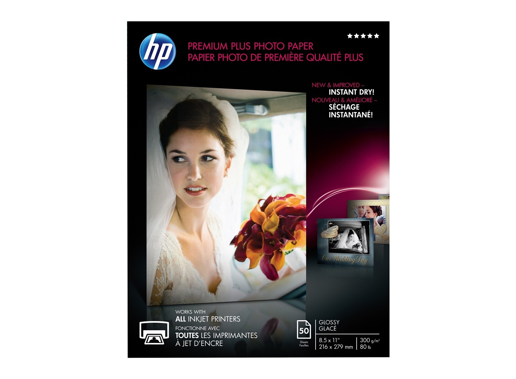 Image of HP Premium Plus Photo Paper, Glossy, 80 lb, 8.5 x 11 in. (216 x 279 mm), 50 sheets