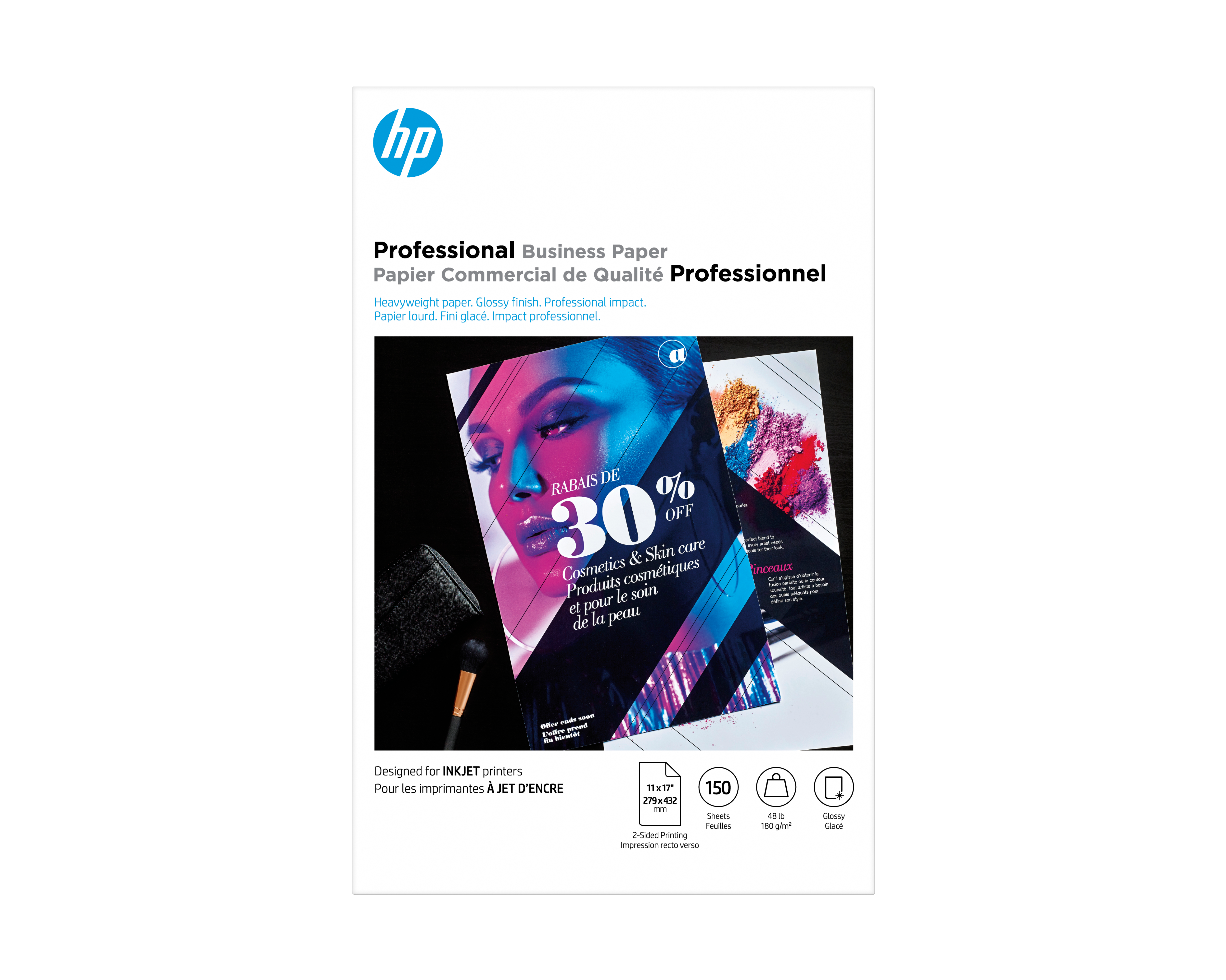 HP Glossy Brochure Paper 180 gsm 150 Sheets 11 x 17 in | CG932A# | Center facing