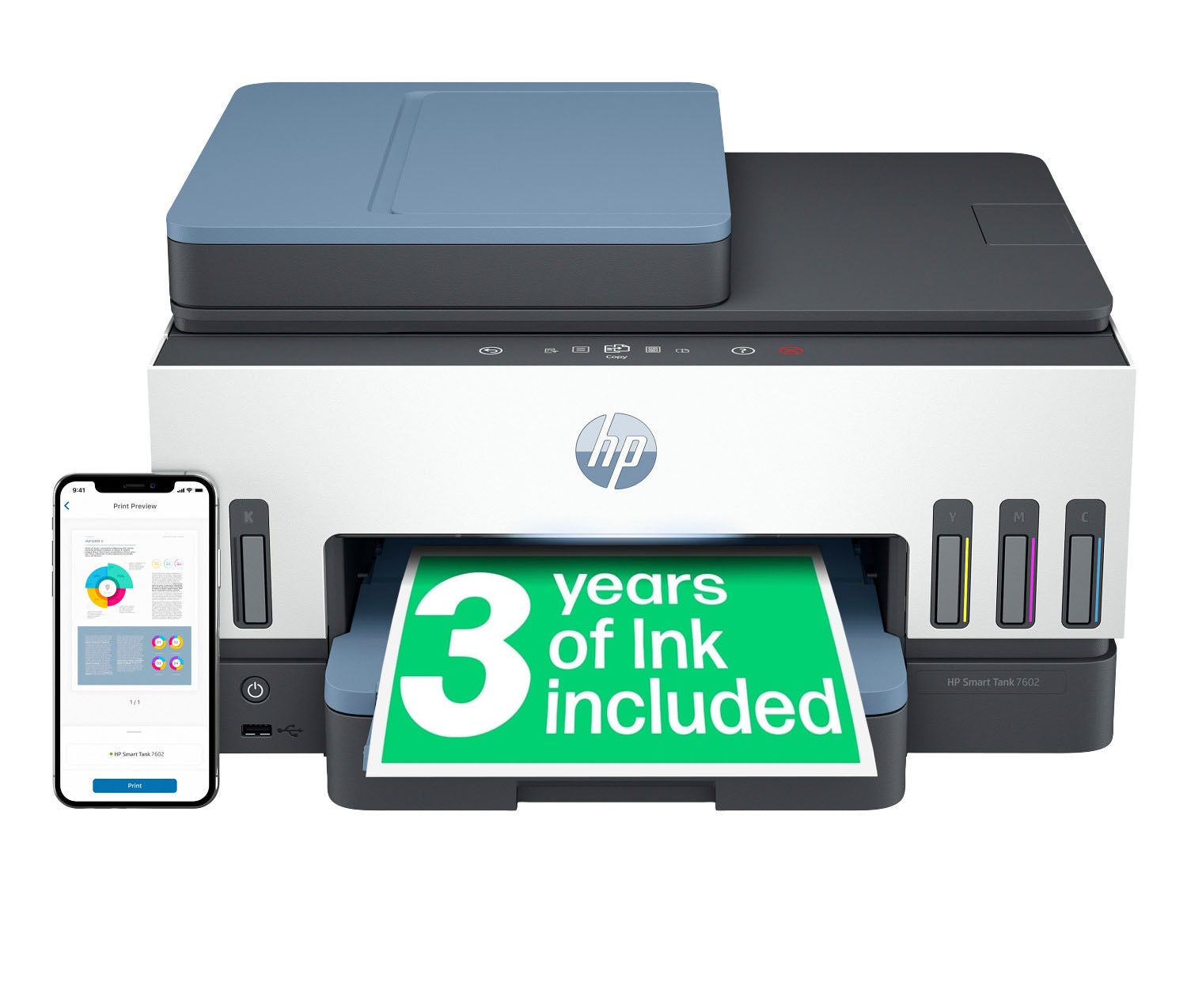 HP Smart Tank 7602 Imprimante multifonction à réservoir d’encre couleur sans fil | 28B98A#B1H