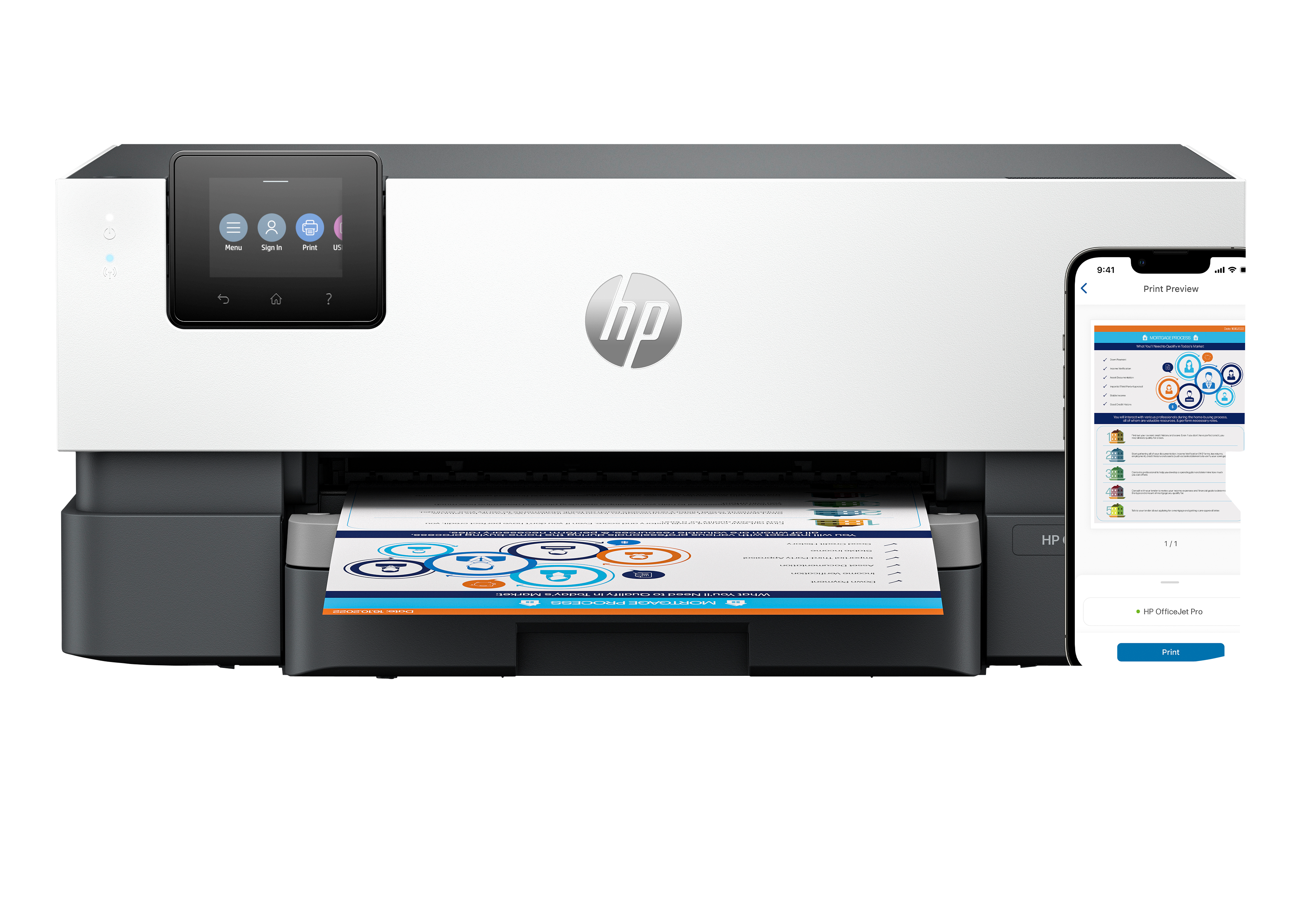 Imprimante jet d'encre couleur sans fil HP OfficeJet Pro 9110b, idéale pour le bureau | 5A0S1A#B1H | Center facing