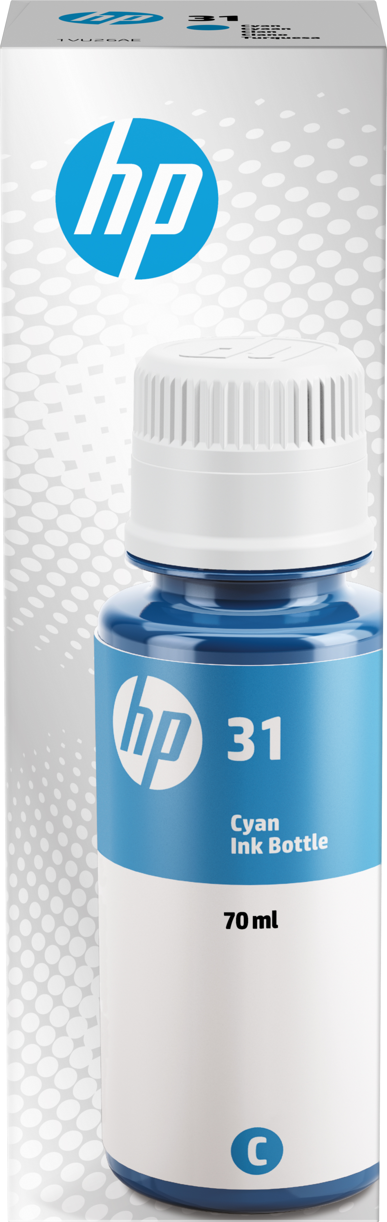 HP 31 70-ml Cyan Original Ink Bottle | 1VU26AE# | Center facing