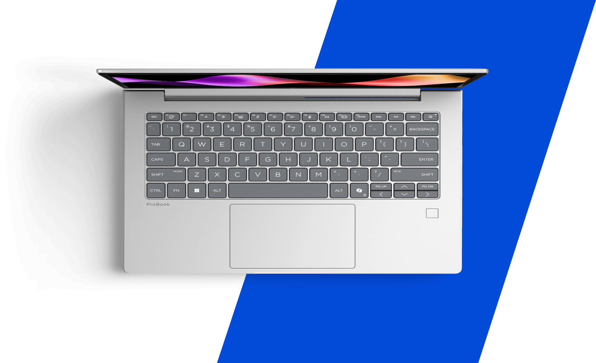 An HP ProBook laptop on top view