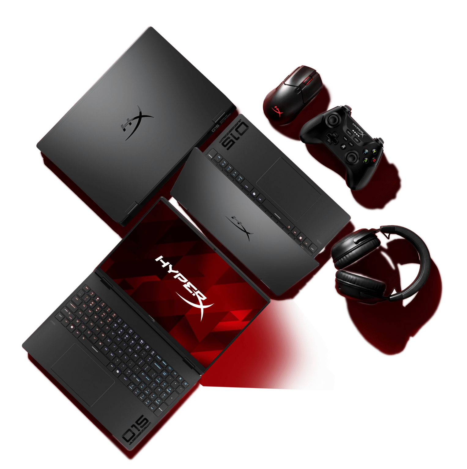 Un grupo de productos HP HypperX vistos desde arriba.