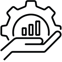 Gear icon with rising bar chart representing key insight.
