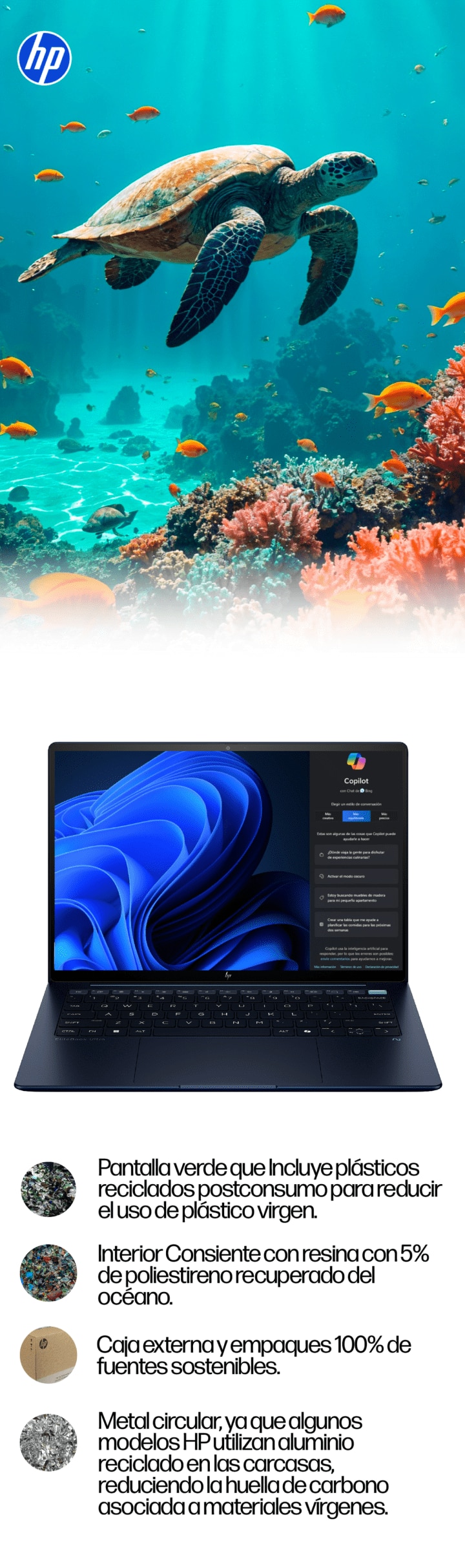 Mujer usando laptop HP premium