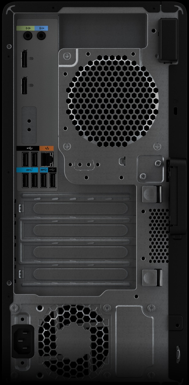 Z2-tårn vist bakfra som viser tilgjengelige porter