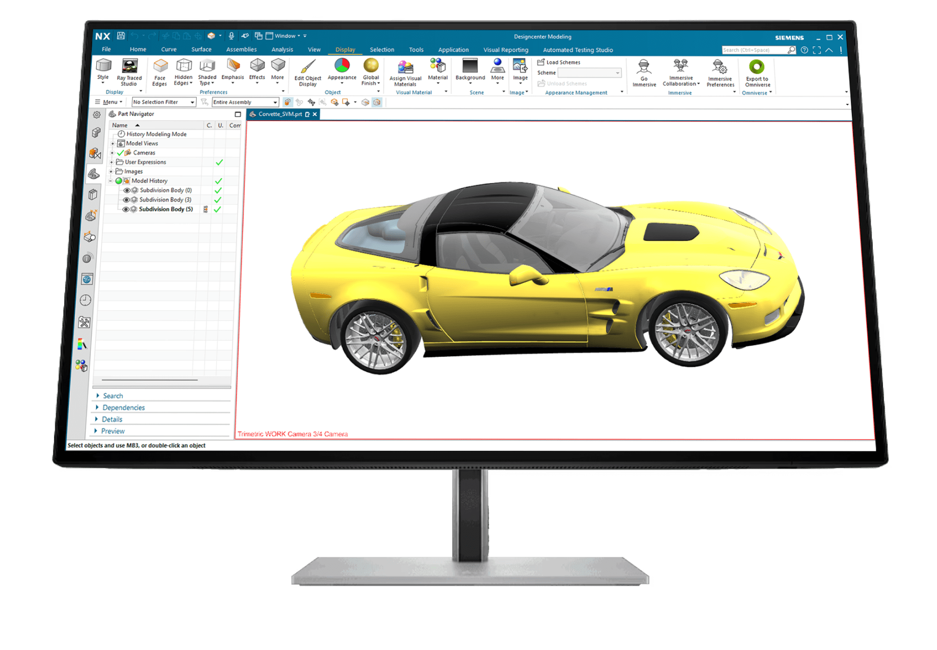 HP monitor with 3D CAD software interface on the screen.