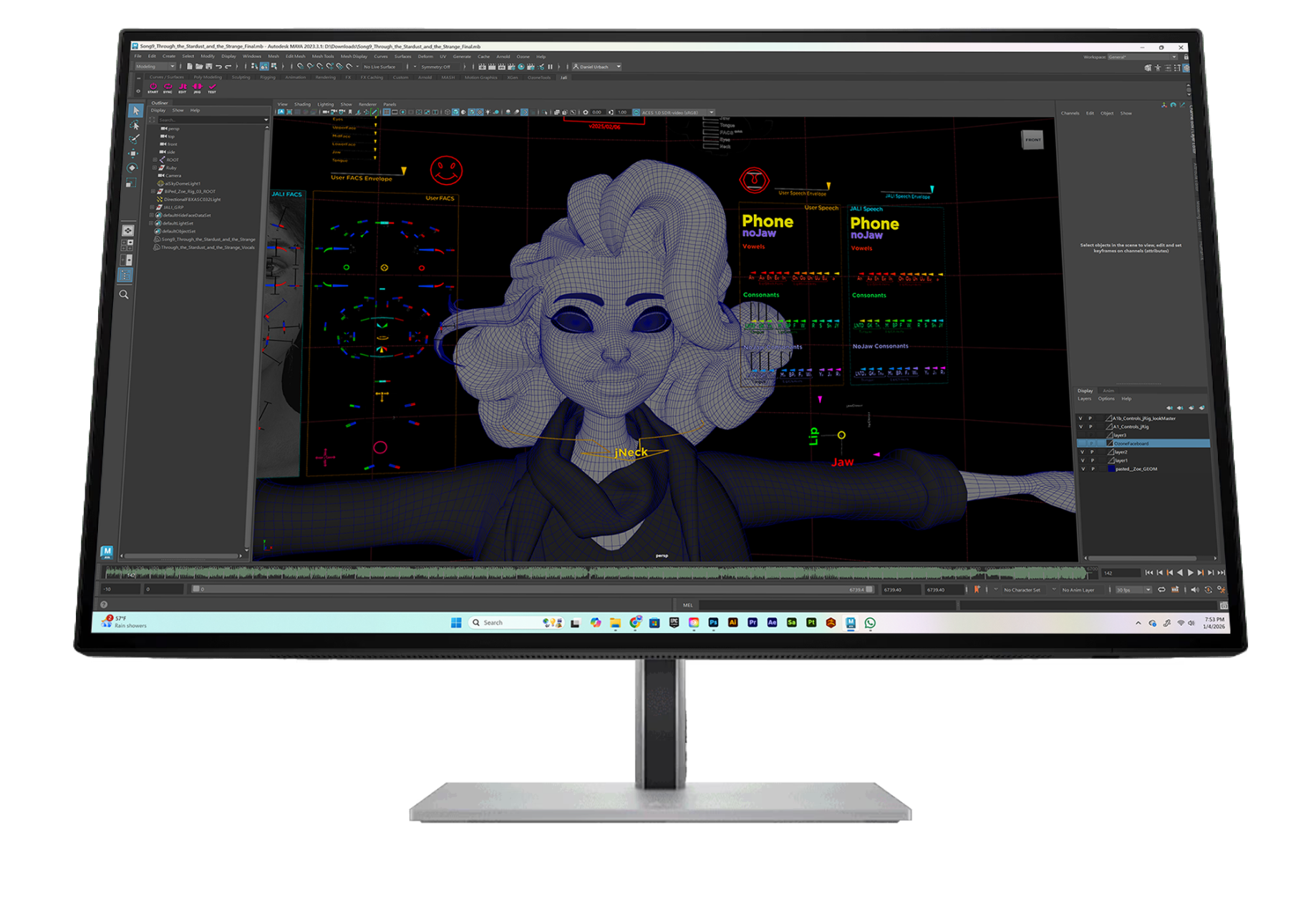 HP monitor with 3D graphic editing software interface on the screen.