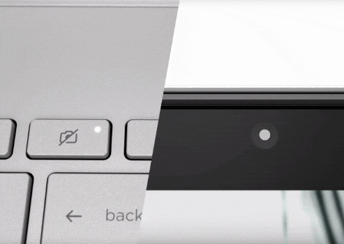 Split image: camera shutter button on keyboard / Camera close-up