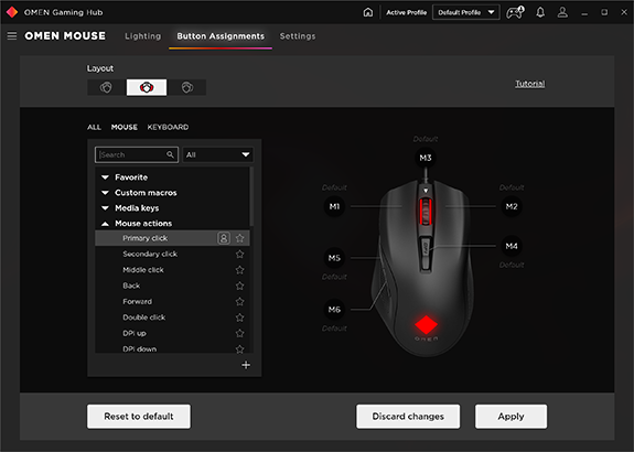 OMEN Command Center button assignments configuration screen