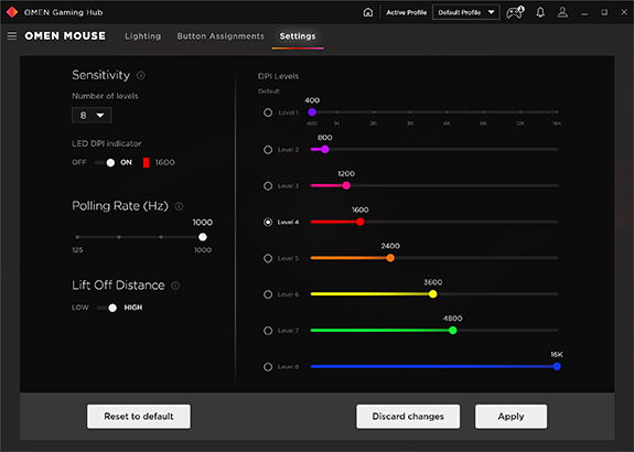 OMEN Command Center settings configuration screen