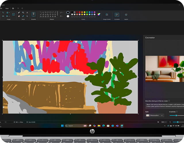 Paint Cocreator screen in an HP OmniBook 5 Laptop AI PC