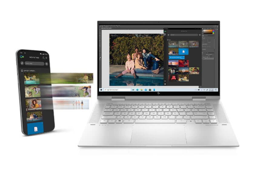Sharing files between a mobile phone and an HP ENVY x360 laptop