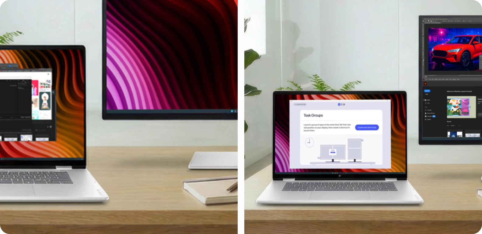 Desktop view showing the Task Groups window on the screen