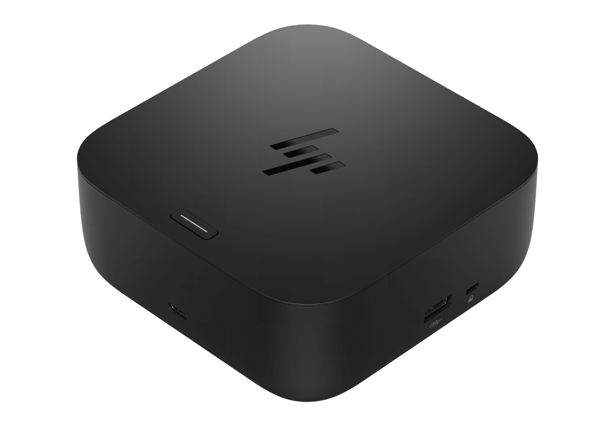 Front and right view of HP USB-C 100W G6 Dock.