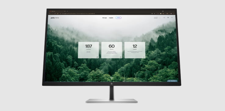 Open laptop showing Poly Lens software UI onscreen