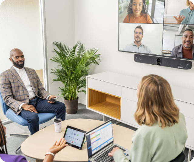 People in a meeting on a video conference call.
