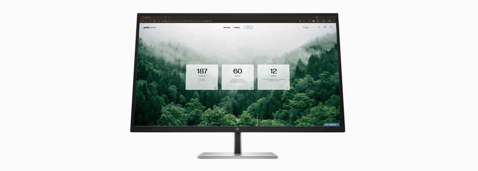 Image of an HP computer, displaying HP Poly Lens interface.