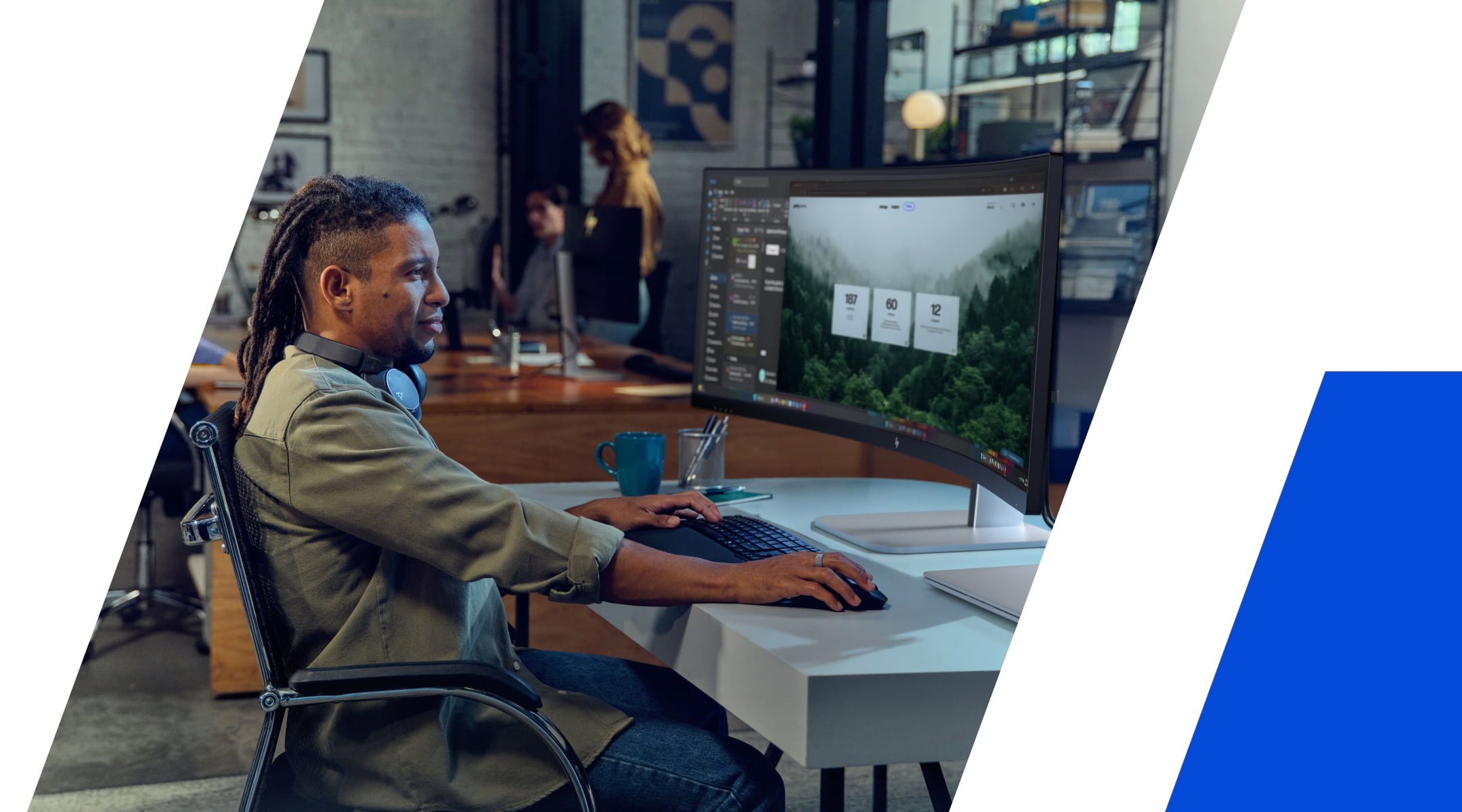Man sitting and working on a computer.