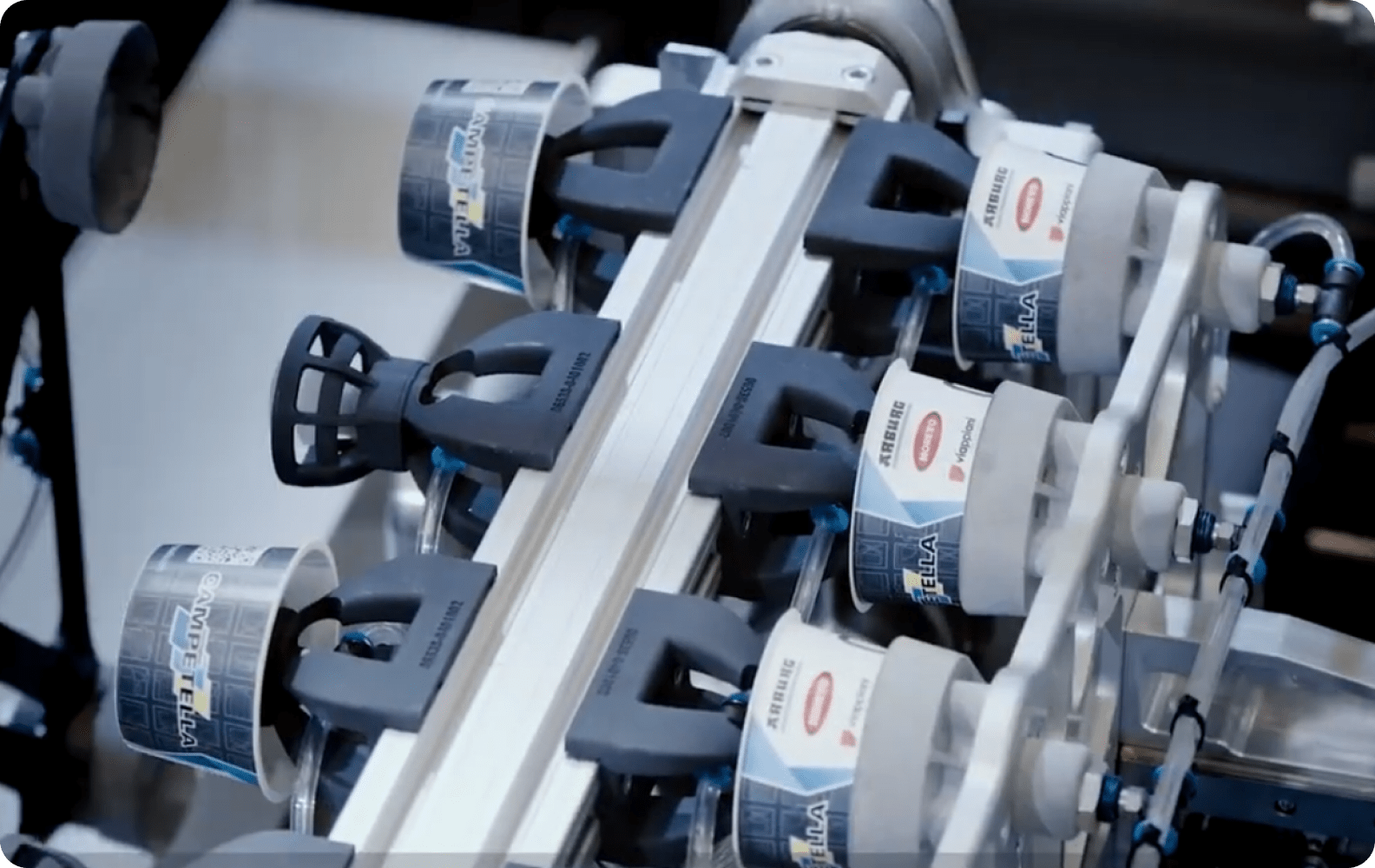 Production line from Campetella Robotic Center showing 3D parts printed with HP MJF