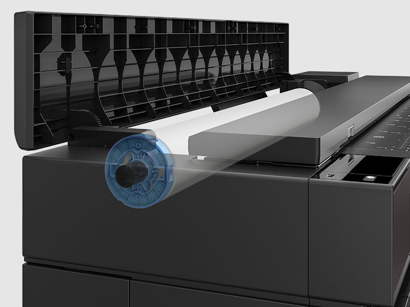 HP DesignJet plotter with roll feed mechanism