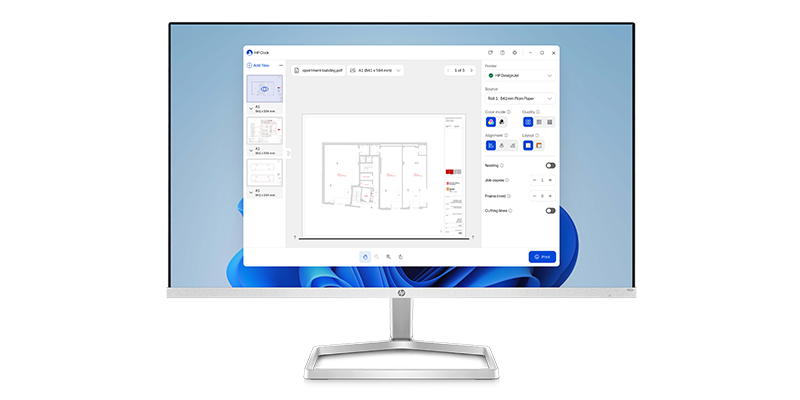 Computer screen displaying HP Click App