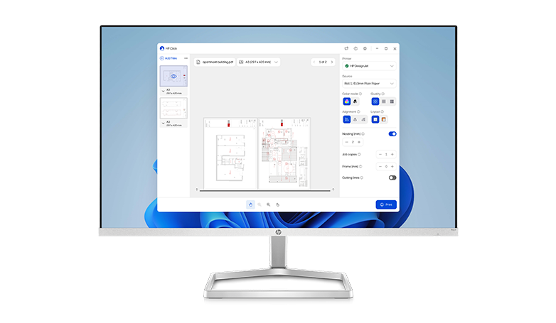 Computer screen displaying HP Click print solution