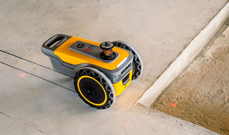 HP SitePrint robot marking layout lines on concrete floor