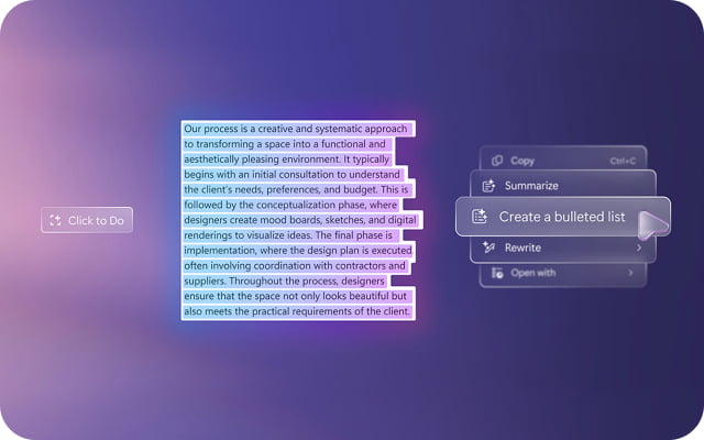 预览 AI 生成的响应，通过“点击执行”功能创建项目符号列表。
