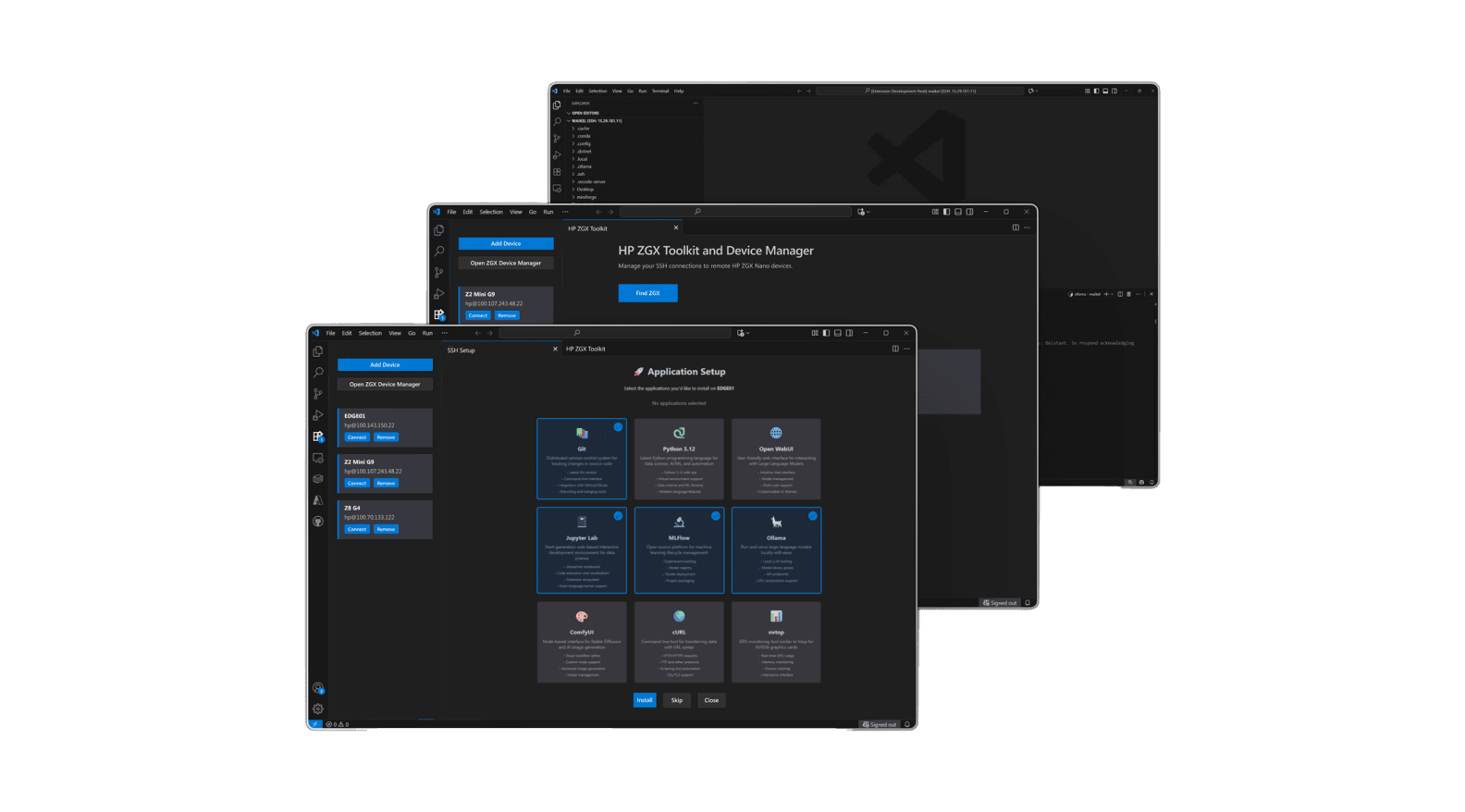Z Toolkit installation demo screenshots.