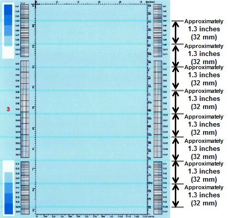 Horizontal lines repeating every 1.3 inches (32 mm)