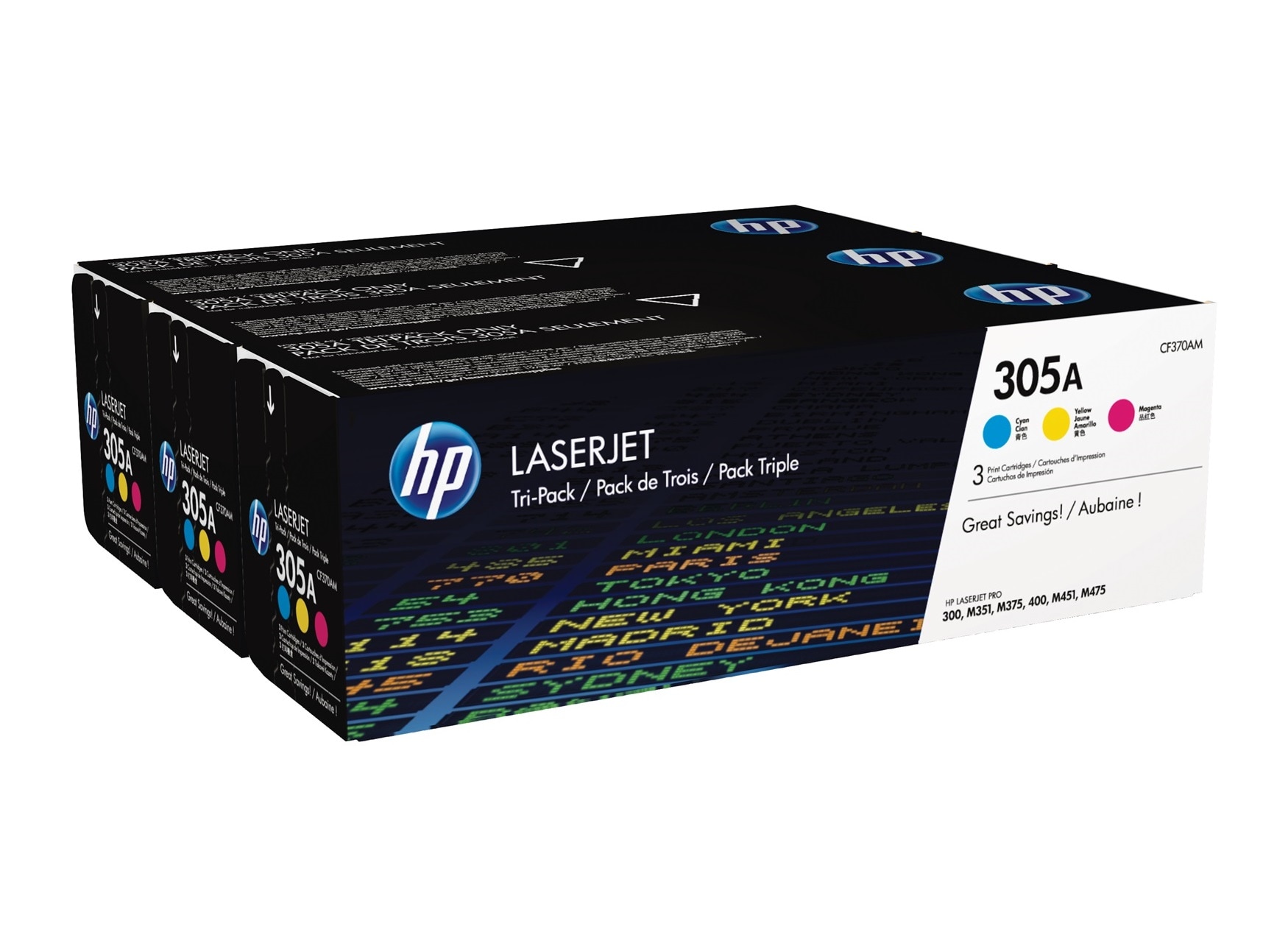 HP 305A 3er-Pack Cyan/Magenta/Gelb Original LaserJet Tonerkartuschen
