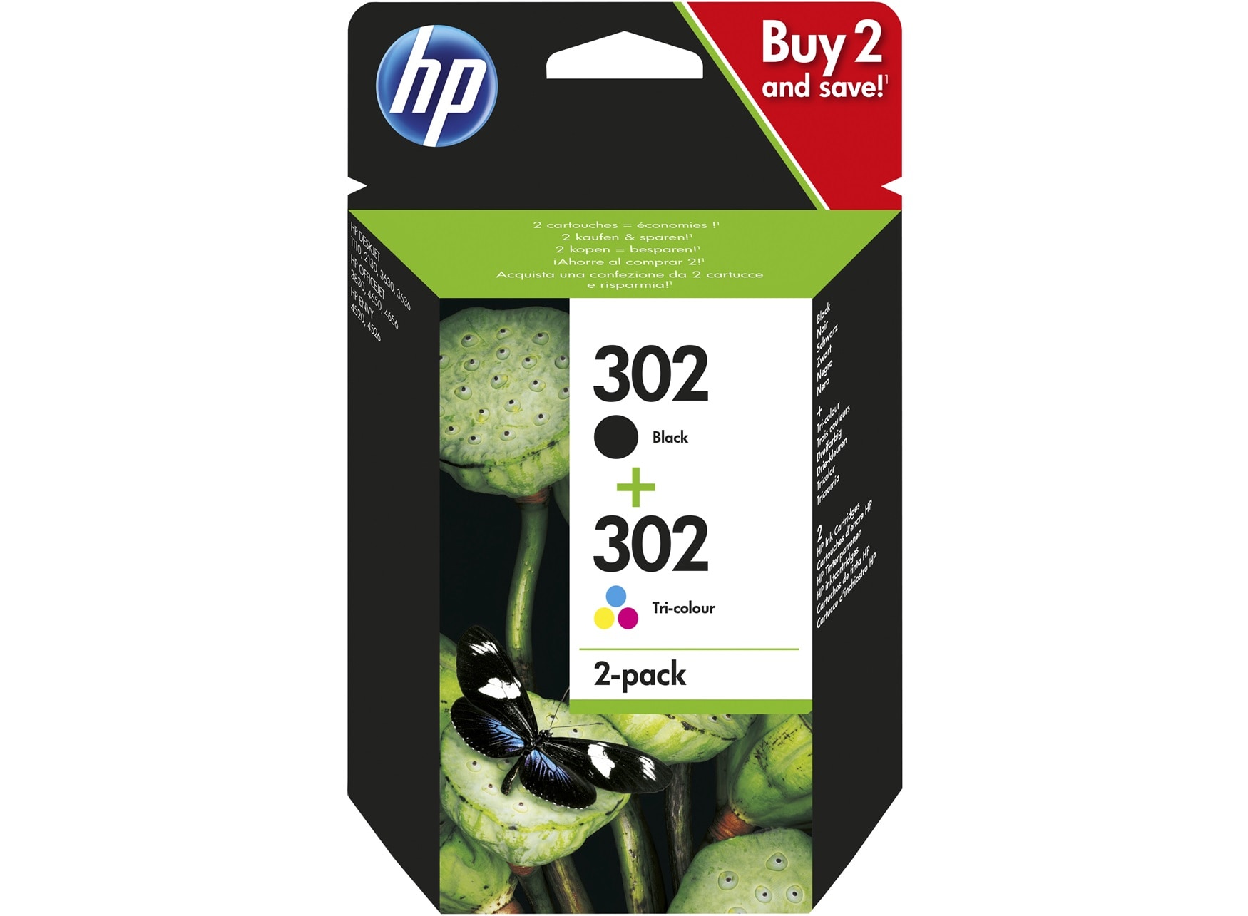 HP 302 2er-Pack Schwarz/Cyan/Magenta/Gelb Original Druckerpatronen