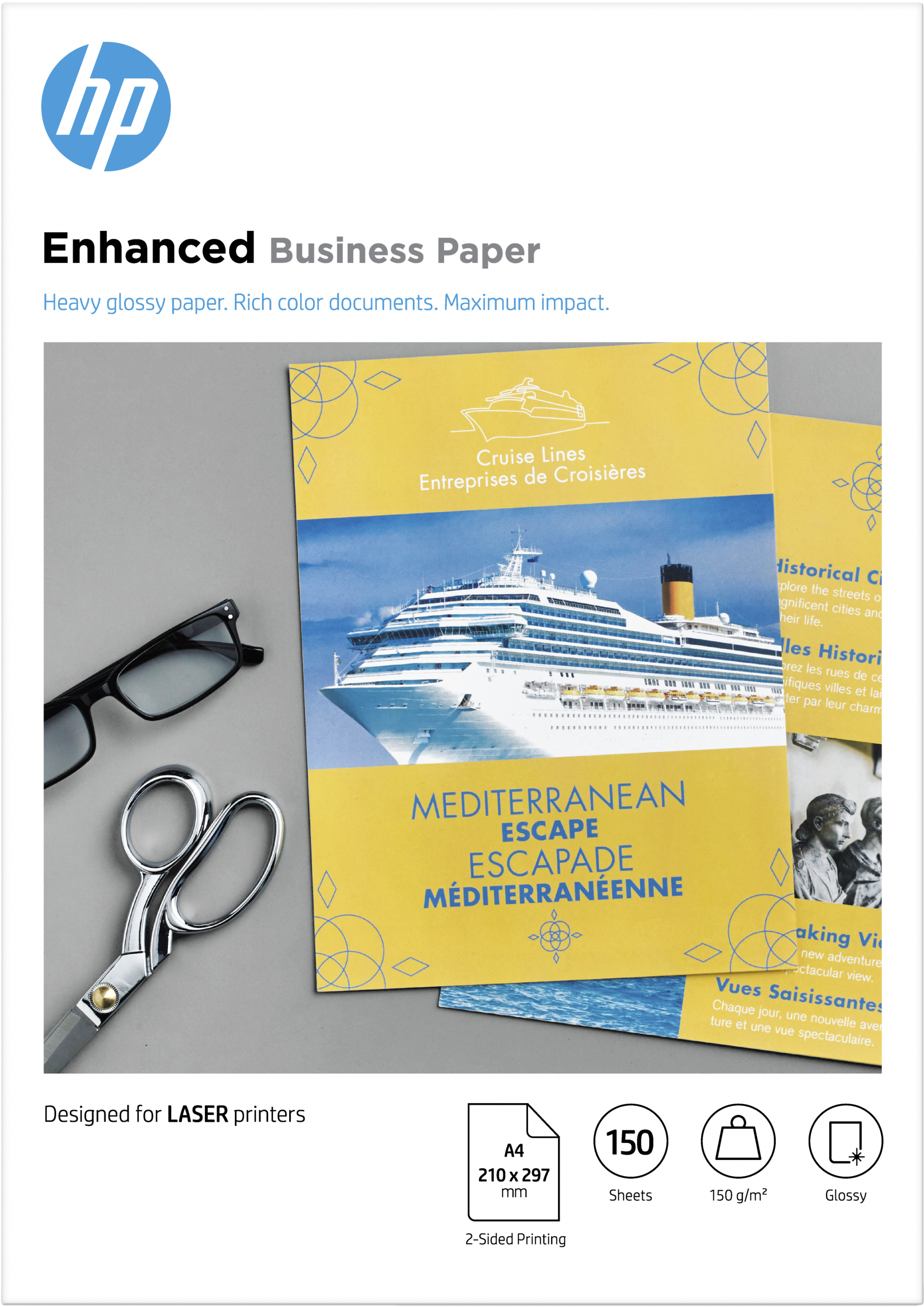 HP Professional Laser Paper, glanzend, 150 gr/m², 150 vel, A4/210 x 297 mm | CG965A# | Center facing