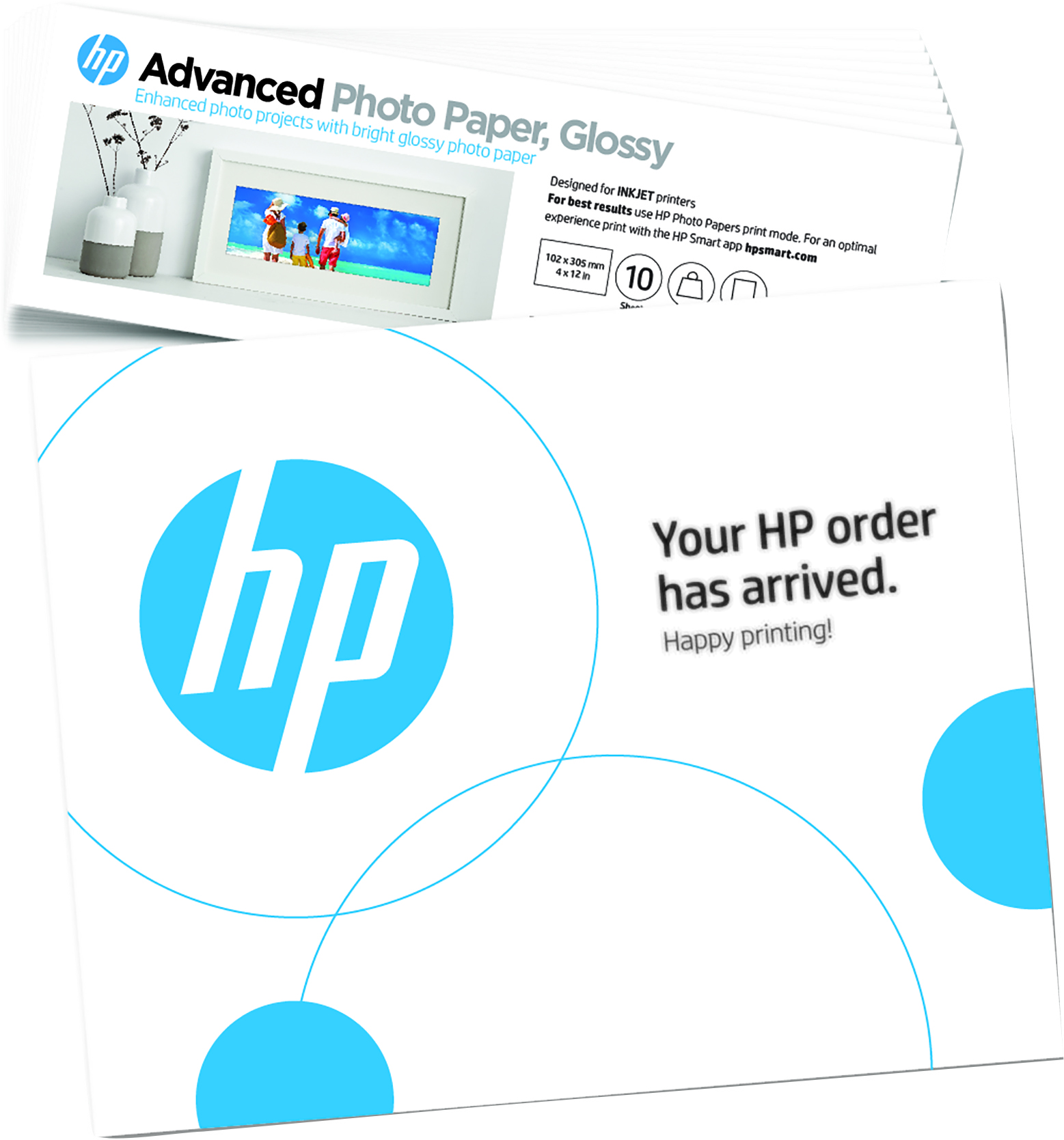 HP Advanced Photo Paper, glanzend, 65 lb, 4 x 12 inch (101 x 305 mm), 10 vellen | 49V51A# | Center facing