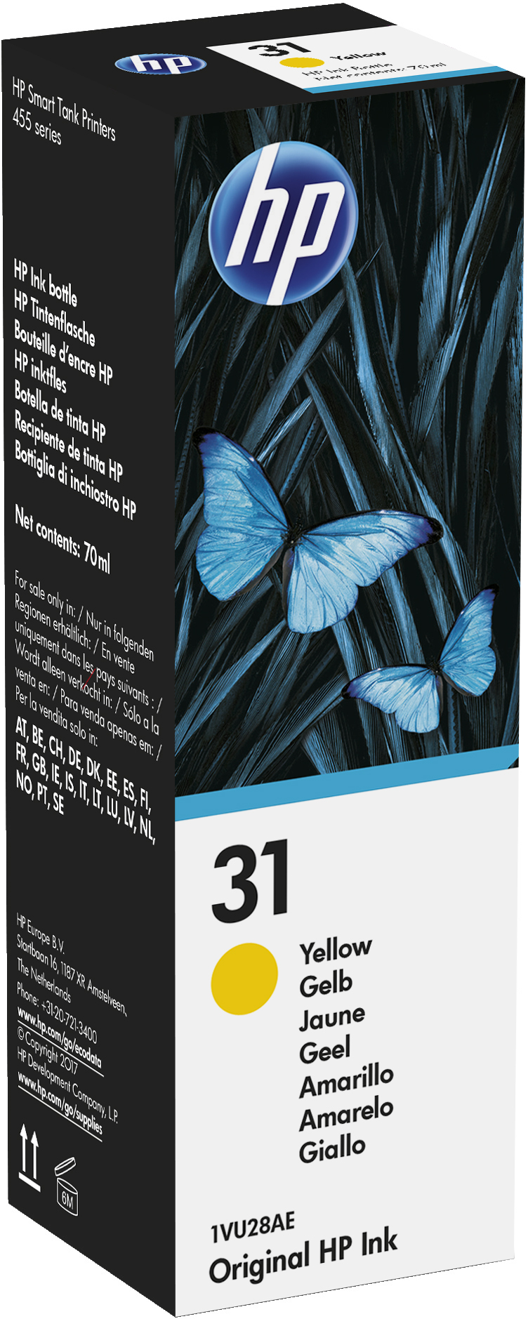 HP 31 70 ml gul originalbläckflaska | 1VU28AE# | Center facing