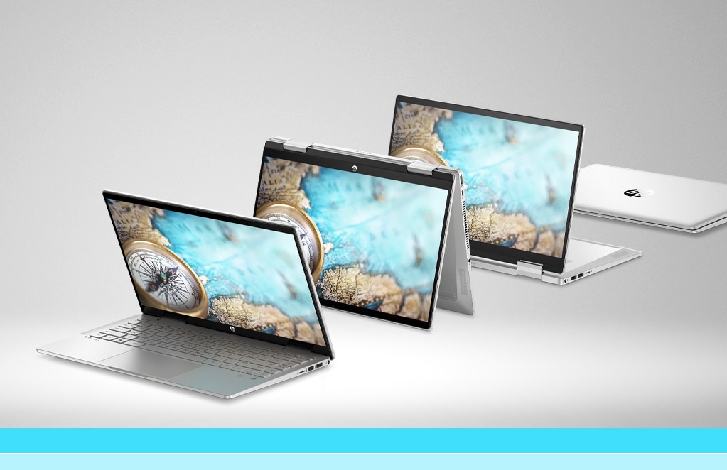 HP laptop shown in 4 modes