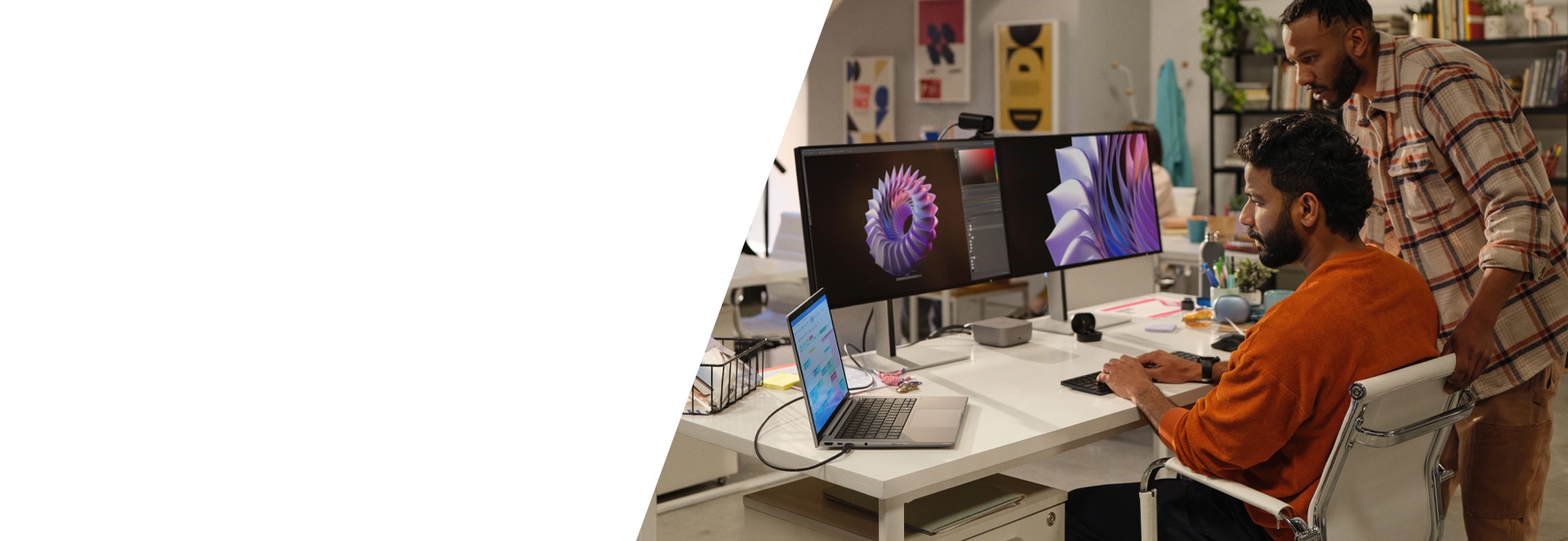 image of two men working collaboratelly in an office