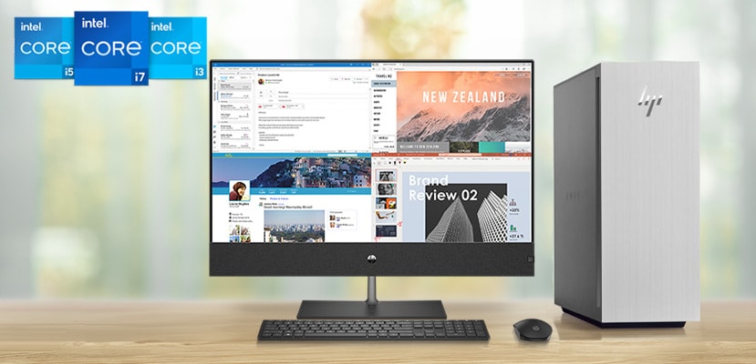 Showing a desktop and an AIO