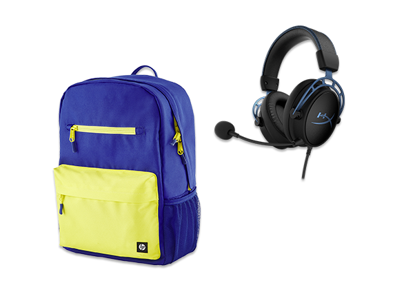 , HP Campus Blue Backpack + HyperX Cloud Alpha S - Gaming Headset (Black-Blue) Bundle